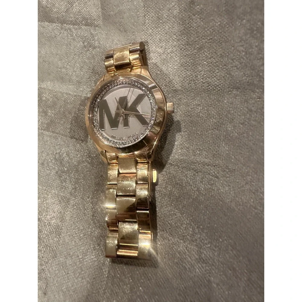 Michael Kors MK-3549 Watch Rose Gold Logo Dial Crystal 5 ATM Stainless SteelRARE
